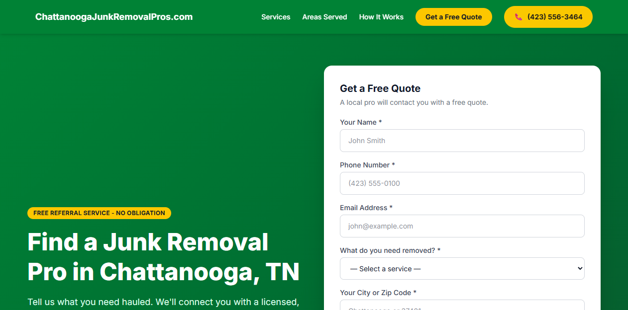Screenshot of the Chattanooga Junk Removal Pros website