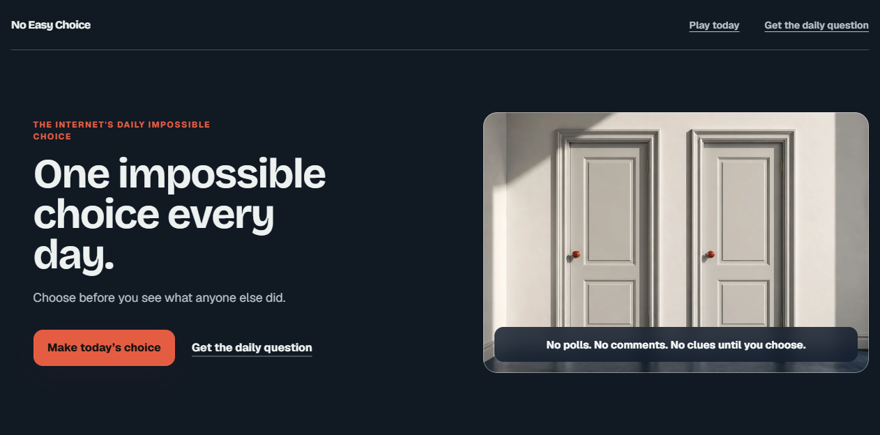 Screenshot of the No Easy Choice daily-choice website