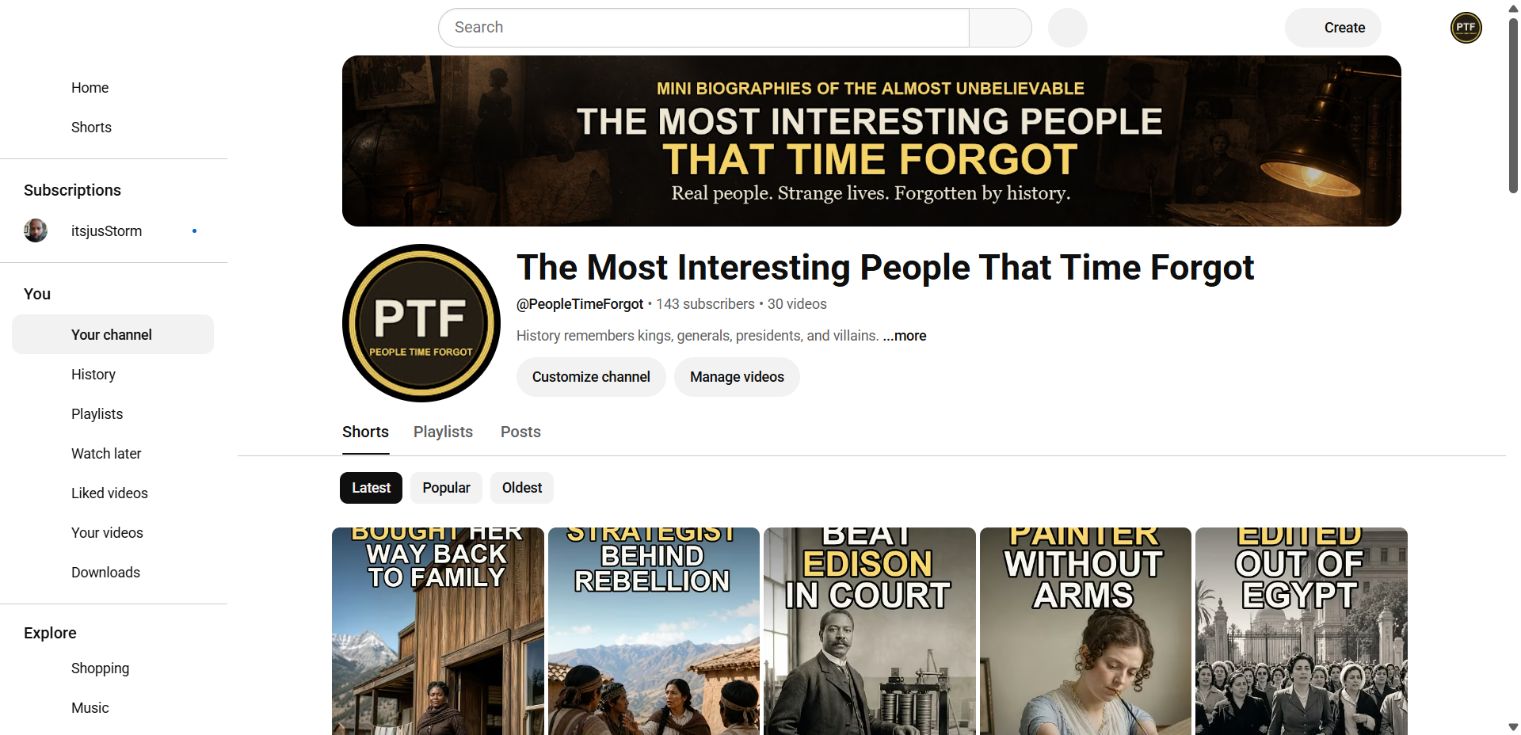 Screenshot of the People Time Forgot YouTube channel