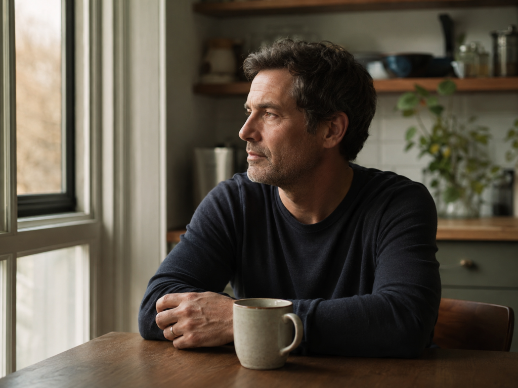 Man sitting quietly thinking about luck and how to change his situation