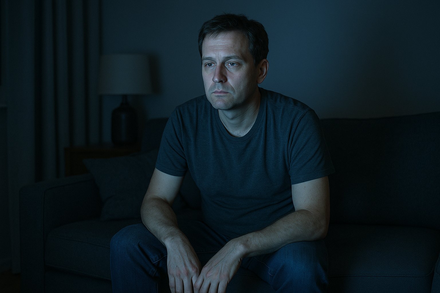A man alone at night experiencing a people pleaser identity crisis