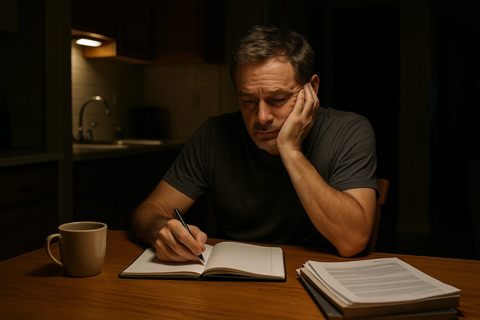 Middle-aged guy choosing meaningful difficulty when nobody is watching